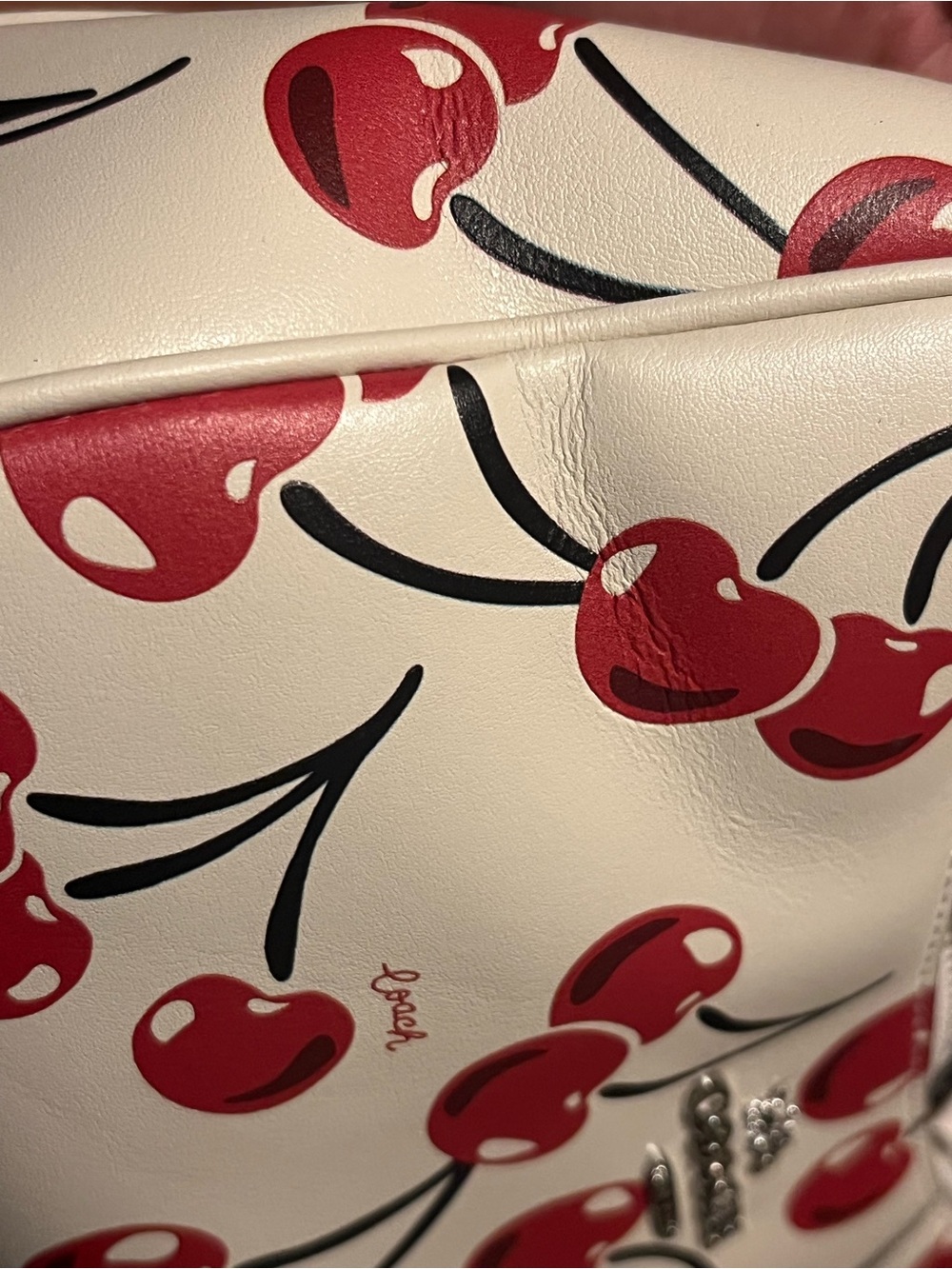 Coach White Leather Shoulder Bag with Red Cherry Print - Picture 4 of 4